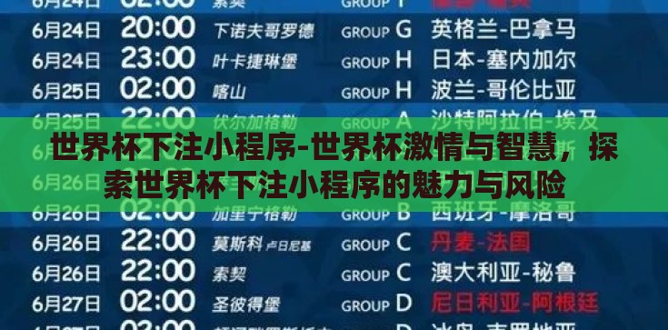 世界杯下注小程序-世界杯激情与智慧，探索世界杯下注小程序的魅力与风险