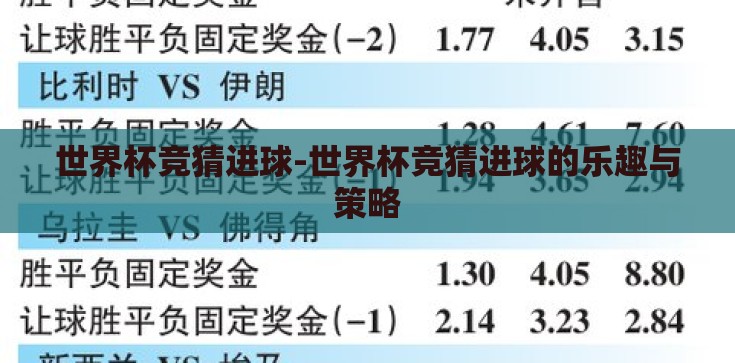 世界杯竞猜进球-世界杯竞猜进球的乐趣与策略
